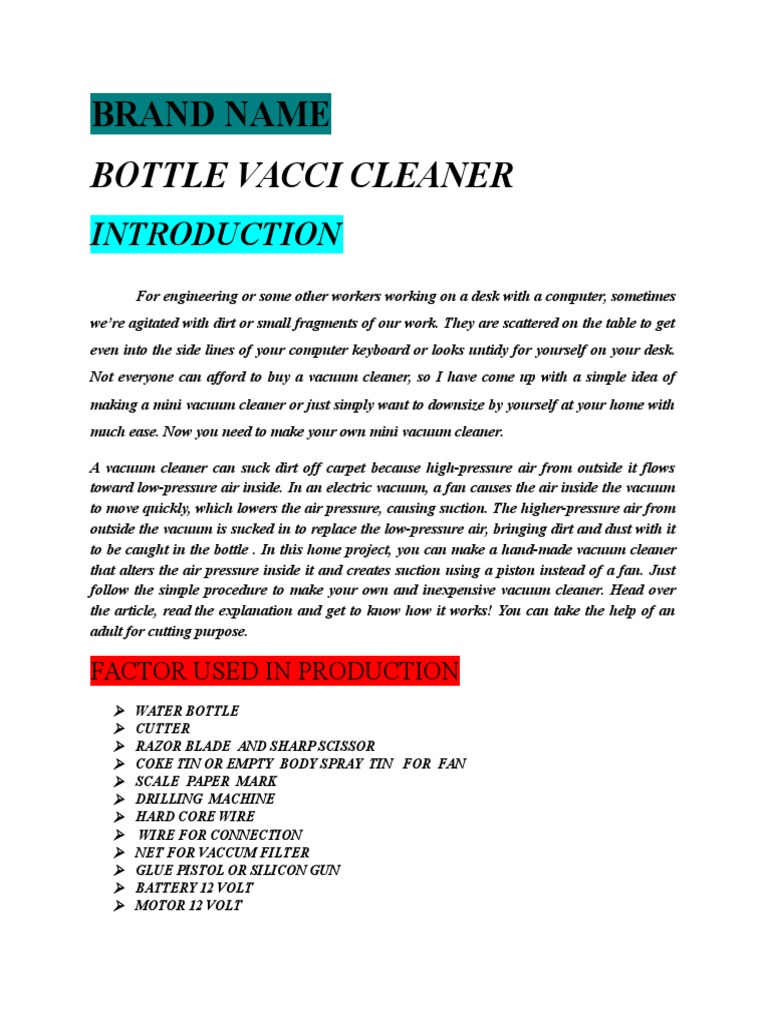 J.R.B Bottle Vaccum Cleaner Projects PDF Vacuum Cleaner Nature