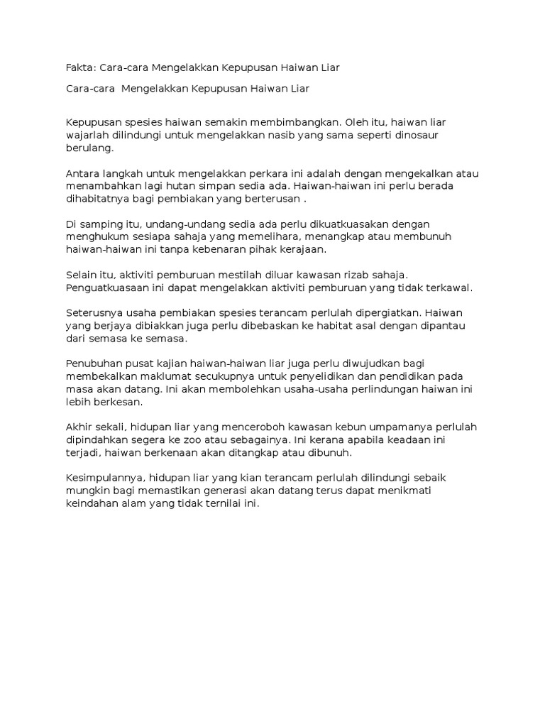 Cara Cara Mengelakkan Kepupusan Haiwan Liar Pdf