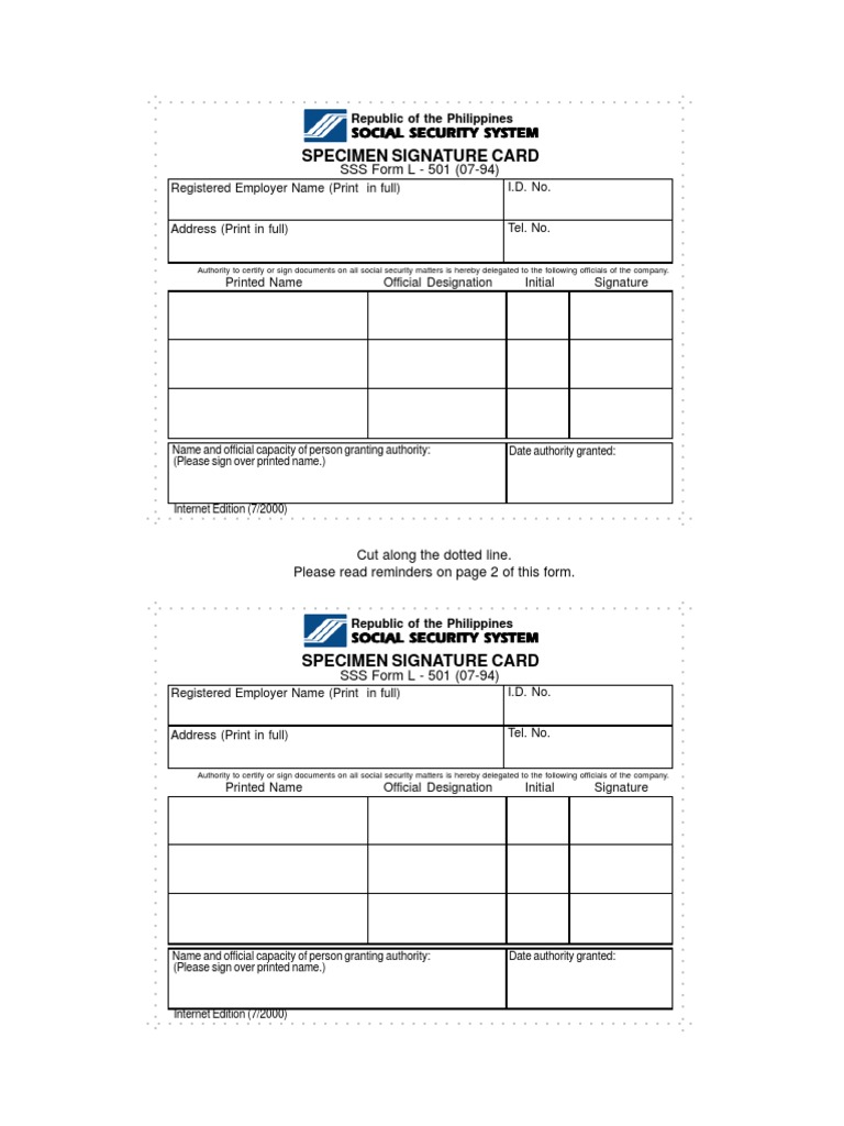 SSSForm Specimen Signature Card PDF | PDF