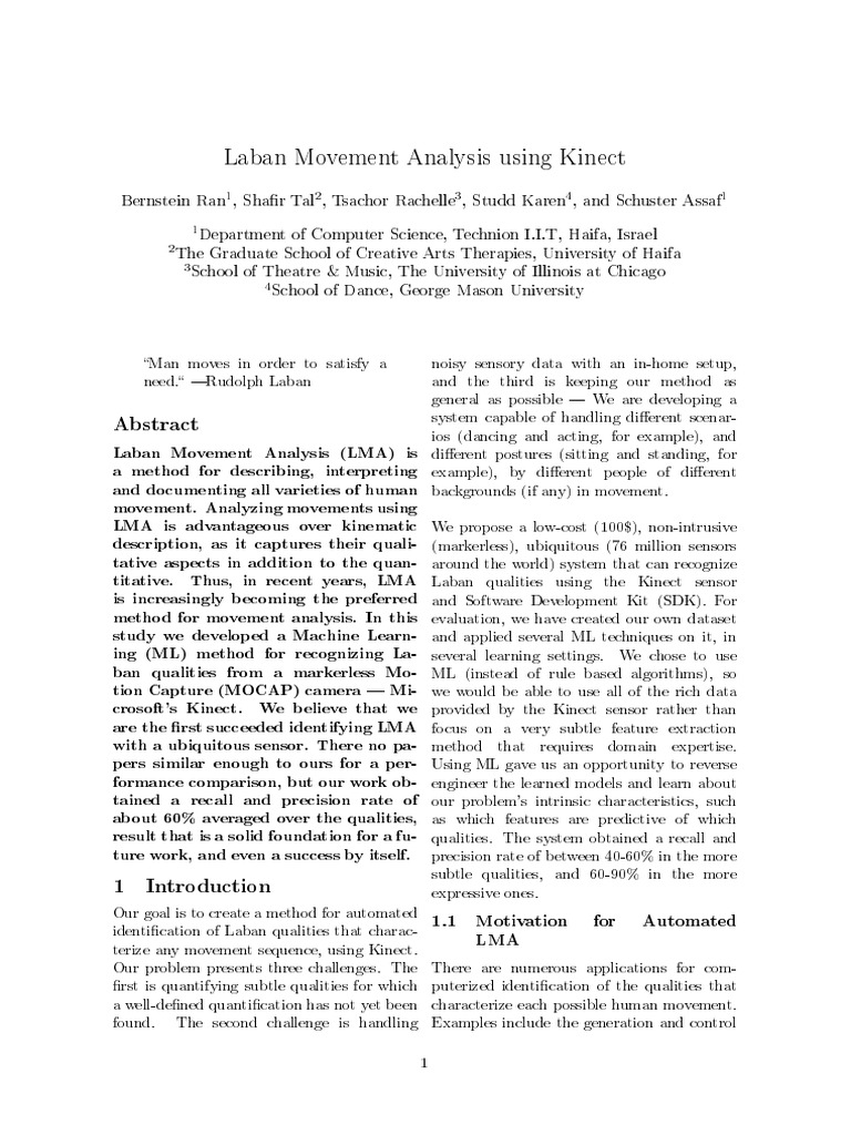 Laban Movement Analysis Using Kinect | PDF | Cognitive Science ...