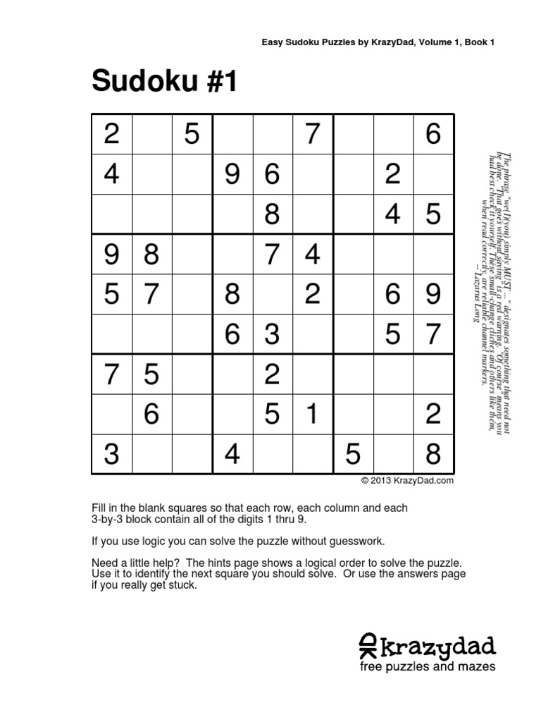 Sudoku Printables by Krazydad