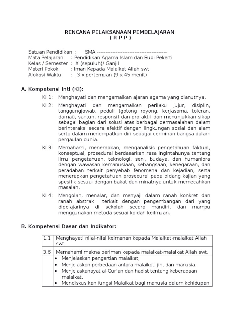 4 Rpp Iman Kepada Malaikat