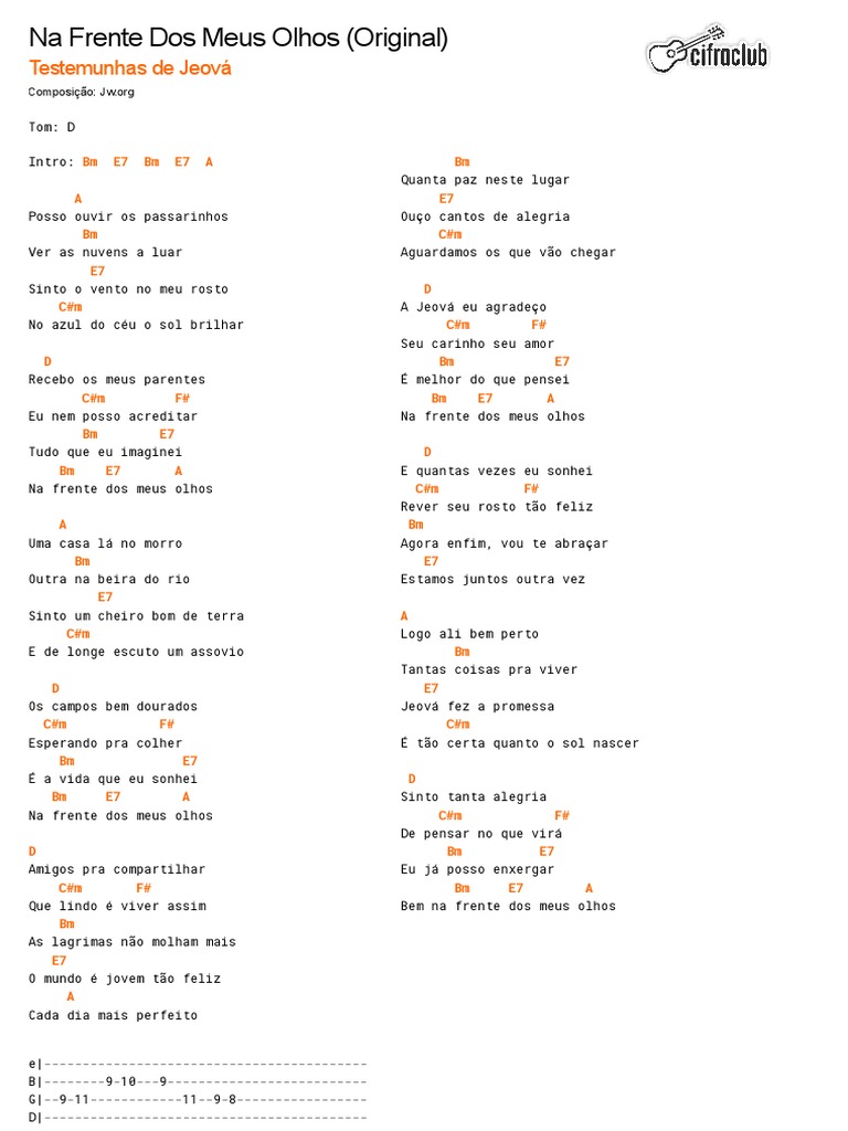Cifra Club Testemunhas De Jeová Na Frente Dos Meus Olhos Original