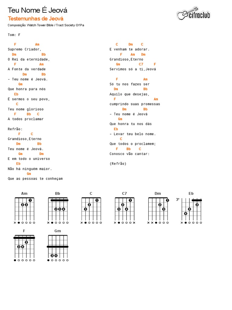 Cifra Club Testemunhas De Jeová Teu Nome é Jeová Pdf Teologia