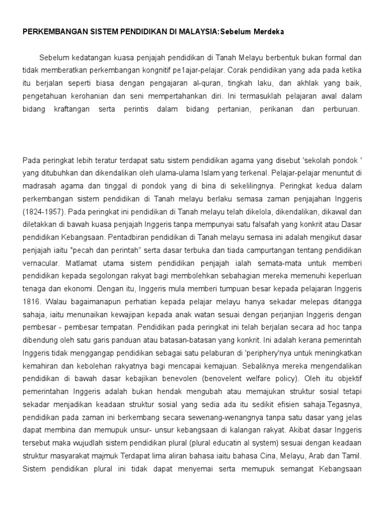 Perkembangan Sistem Pendidikan Di Malaysia Sebelum Merdeka Pdf
