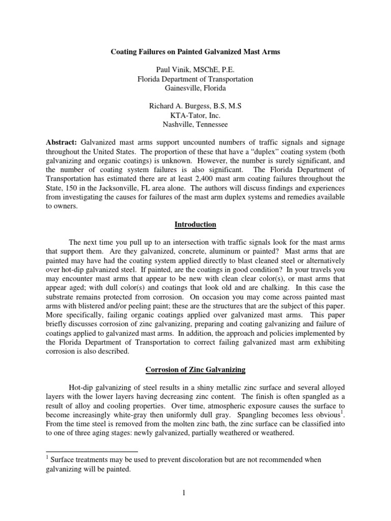 Coating Failures on Galvanized Mast Arms | PDF | Galvanization | Zinc