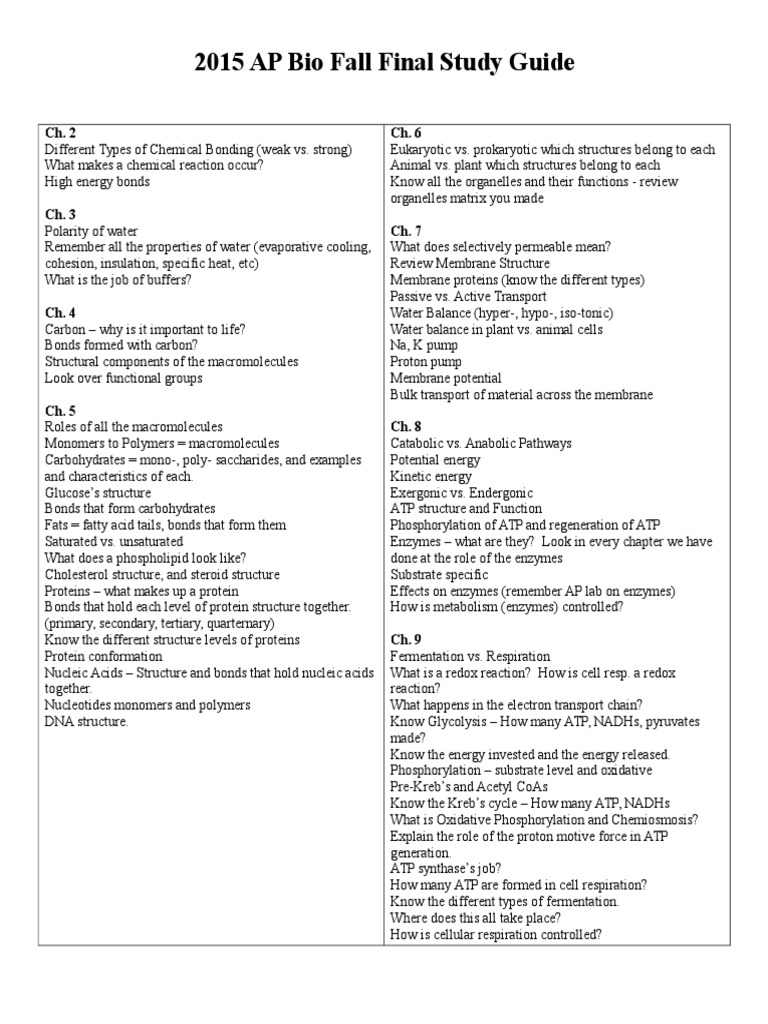 AP Bio Fall Final Study Guide 16 | PDF | Adenosine Triphosphate ...
