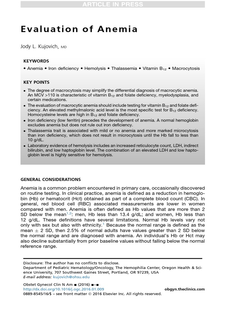 Anemia Evaluation and Diagnosis Guide | PDF | Anemia | Vitamin B12