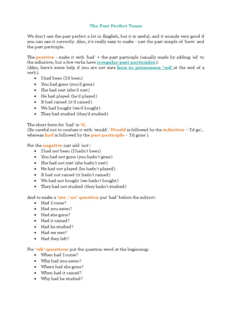 The Past Perfect Tense | PDF | Foreign Language Studies | Art