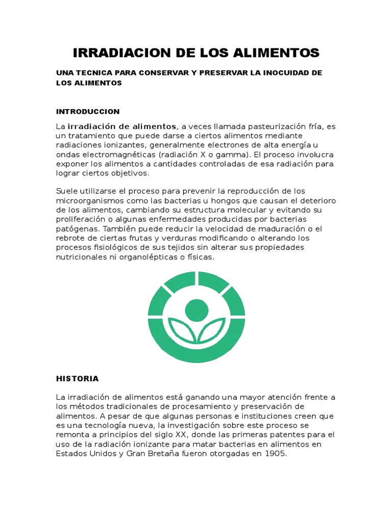 Irradiacion de Los Alimentos | PDF | Alimentos | Comida y bebida