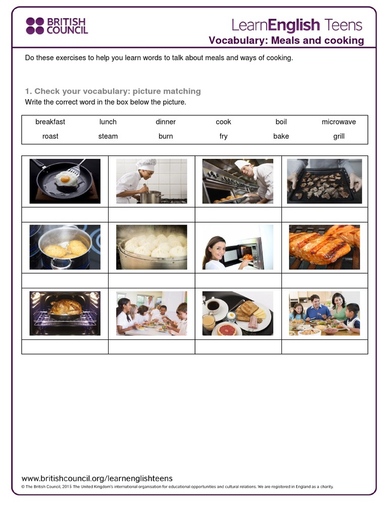 Cooking Vocabulary Exercises | PDF