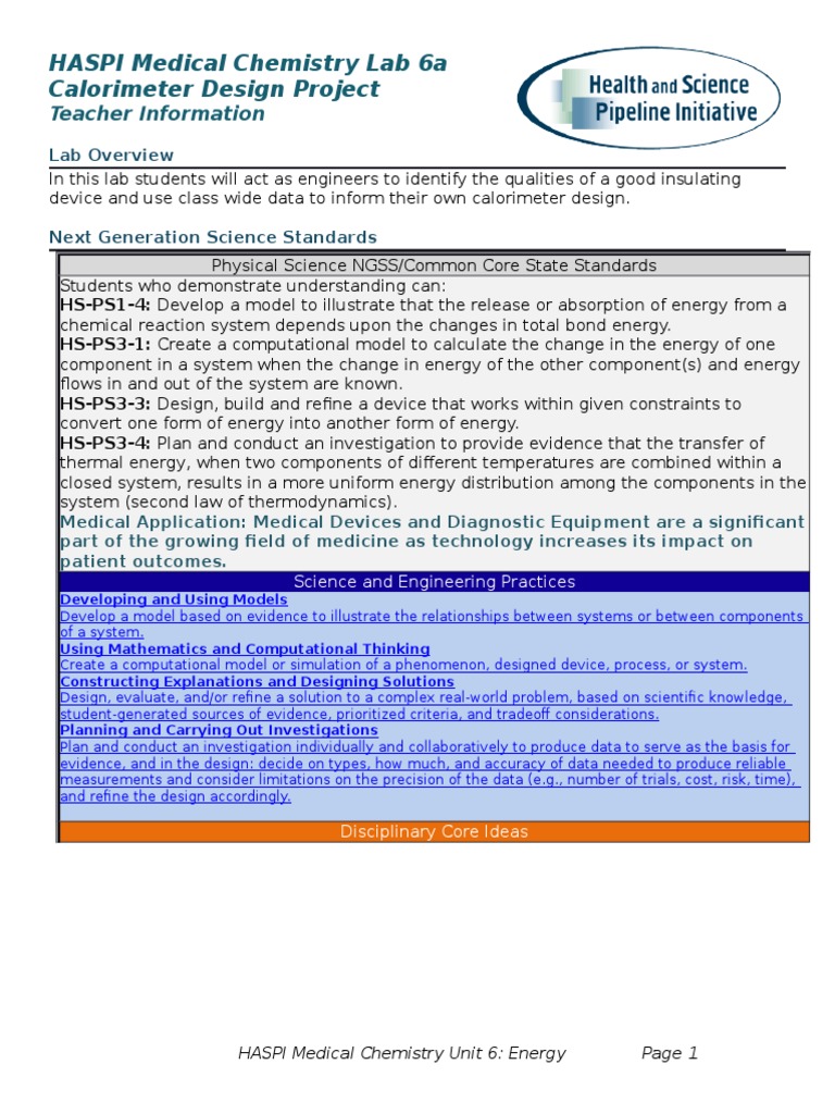 6a Calorimeter Design Project PDF Engineering Prosthesis
