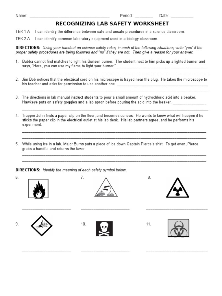 Lab Safety Worksheet | Laboratories | Science And Technology