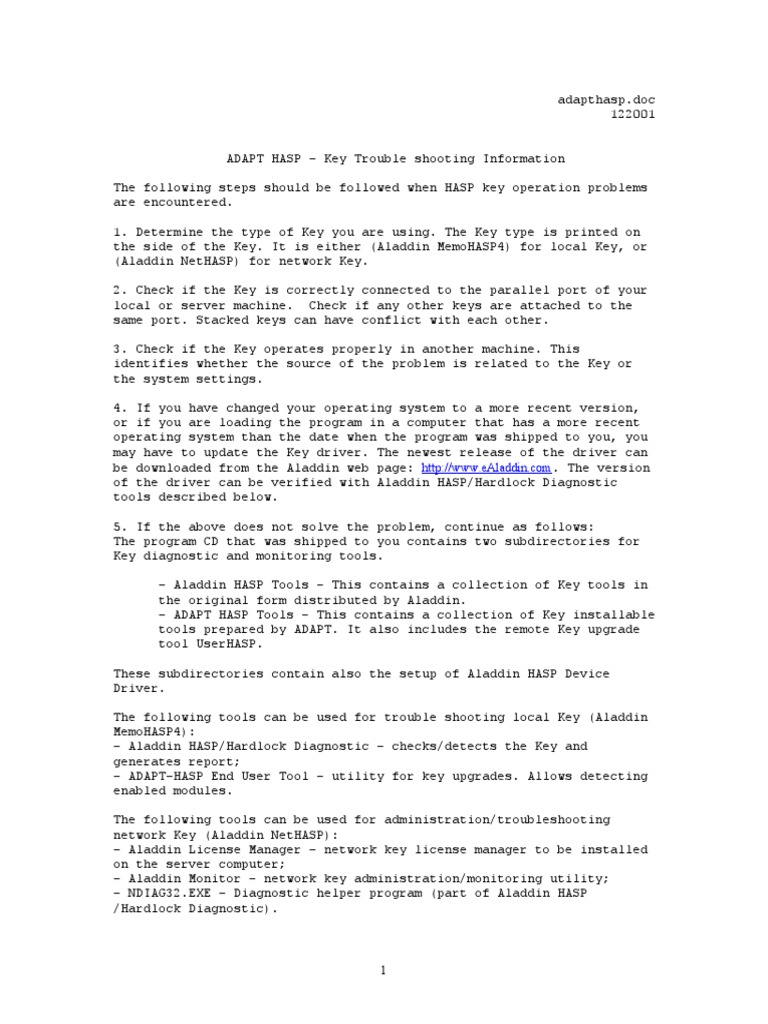 Adapt HASP PDF Device Driver Operating System