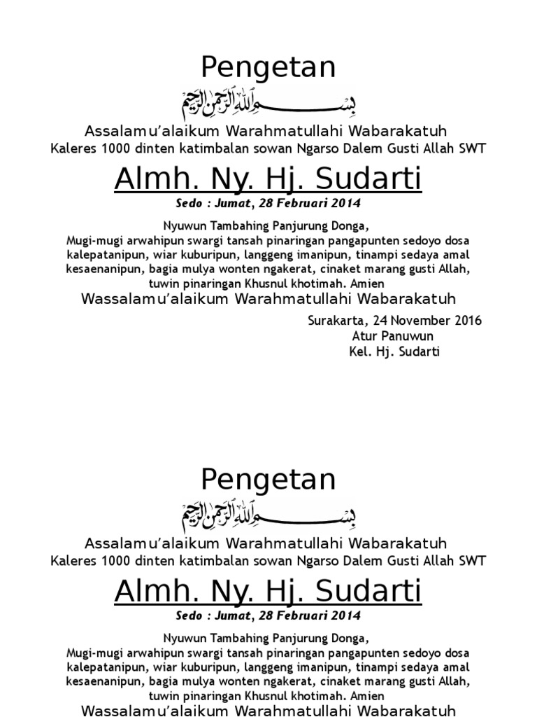 Ucapan 1000 Hari Orang Meninggal Bahasa Jawa