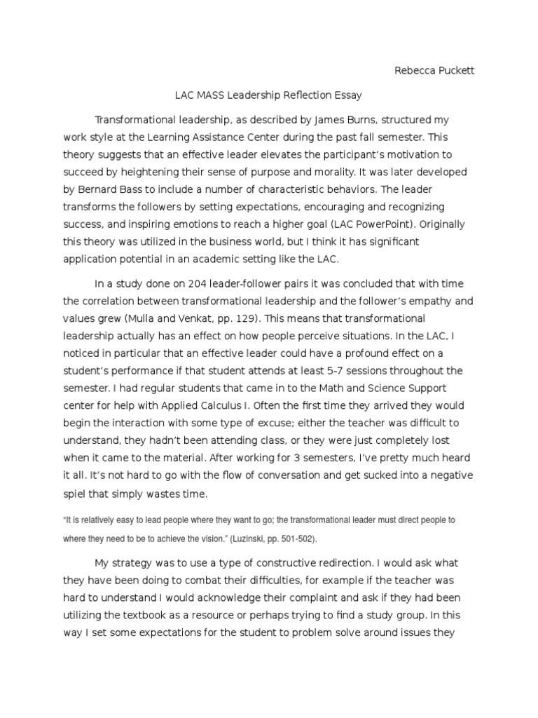 Essay on transformational leaders