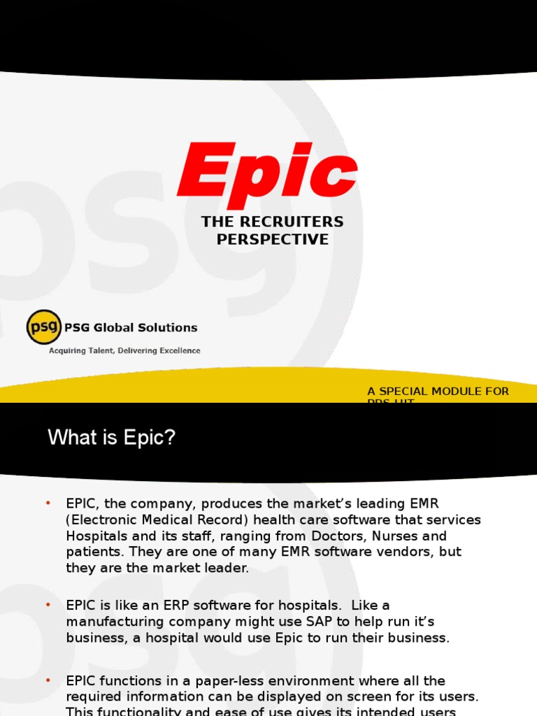EPIC Presentation Electronic Health Record Service Industries