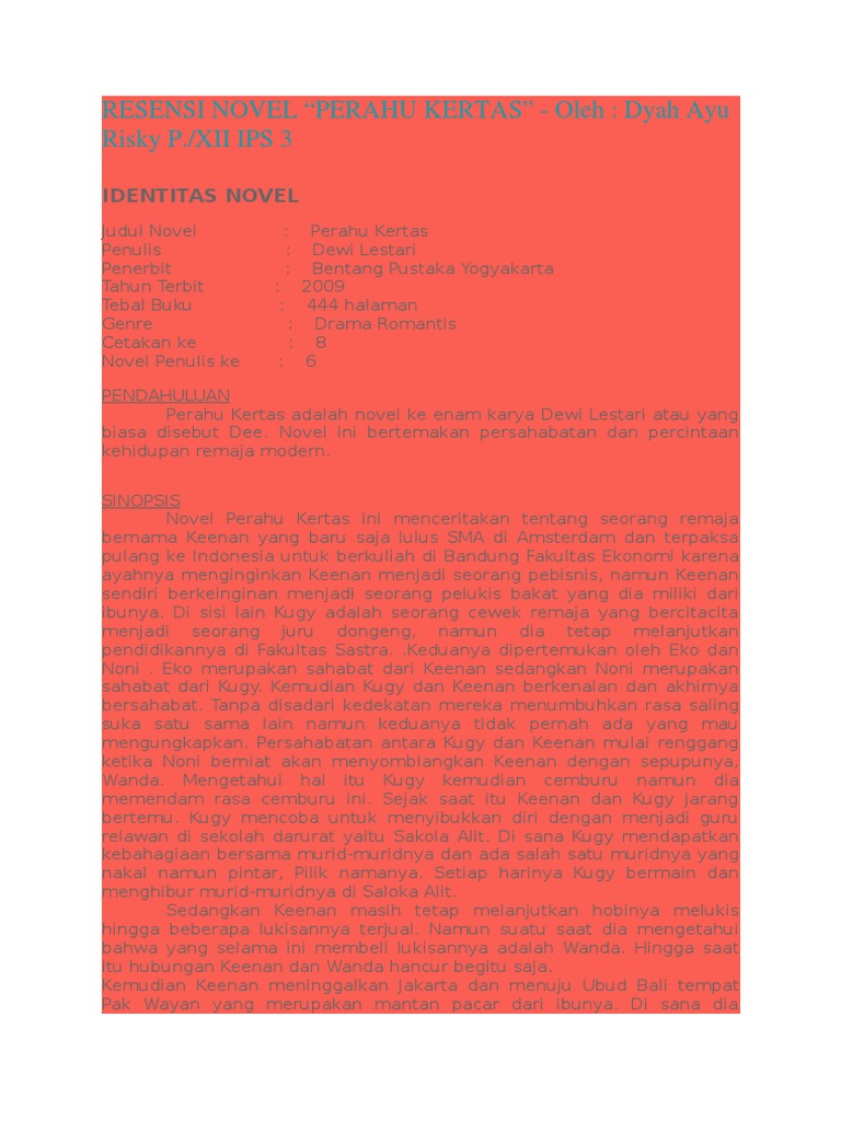 Sinopsis Novel Perahu Kertas Dan Unsur Intrinsiknya