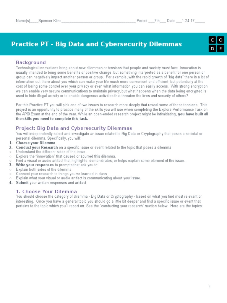 U4l09practiceptBigdataandcybersecuritydilemmas Spencer Kline PDF