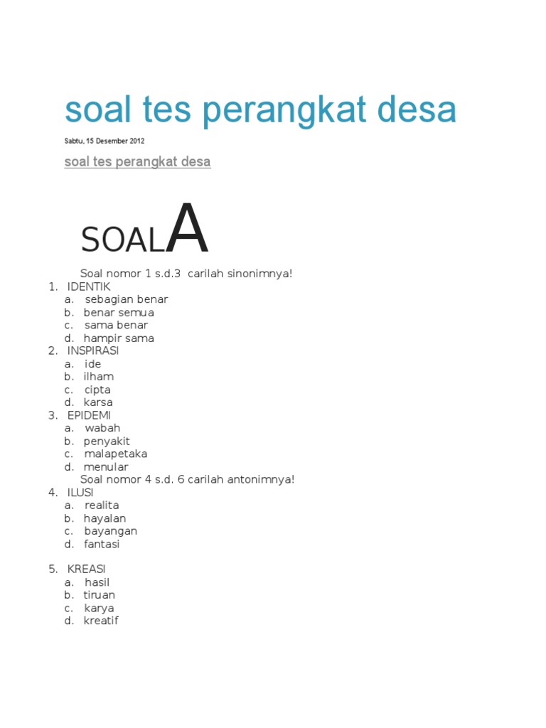 Sunarko Soal Tes Perangkat Desa 