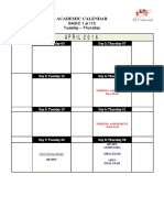 Basic 1 Academic Calendar April 2016