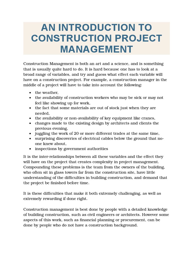 An Introduction to Construction Project Management | Construction ...