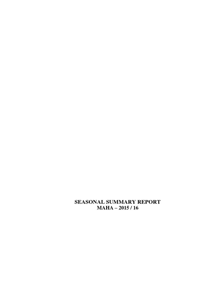 Seasonal Summary Report Sri Lanka Maha Season (With Respect To Harvest ...