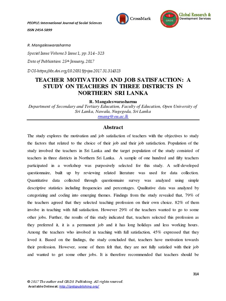 Teacher Motivation and Job Satisfaction - A Study On Teachers in Three ...