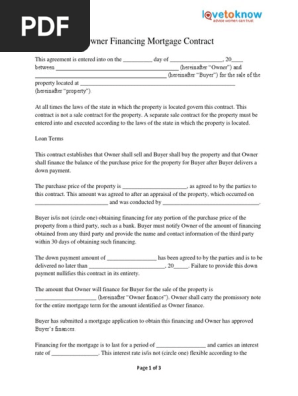 1843 Owner Financing Mortgage Contract