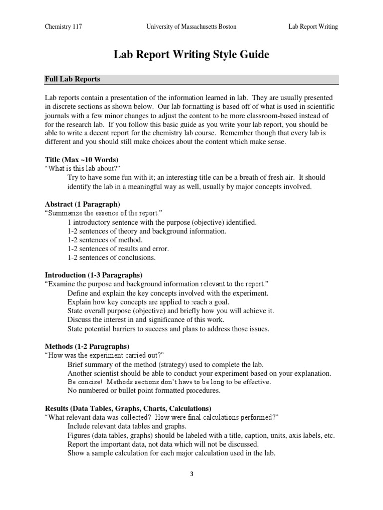 Lab Report Writing Style Guide  Melting Point  Experiment