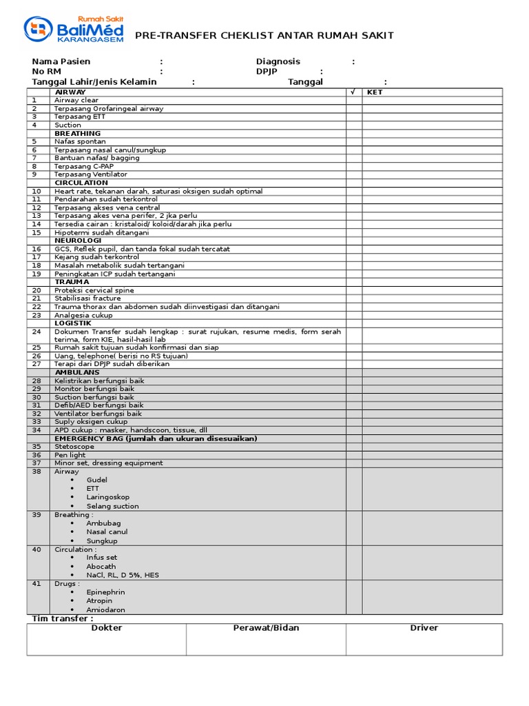 PRE Transfer Checklist PDF