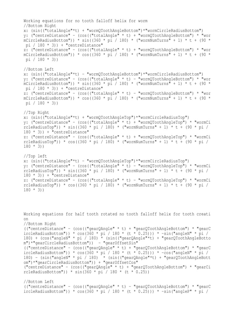 Equations Globoid Worm and Gear PDF Gear Geometric Measurement