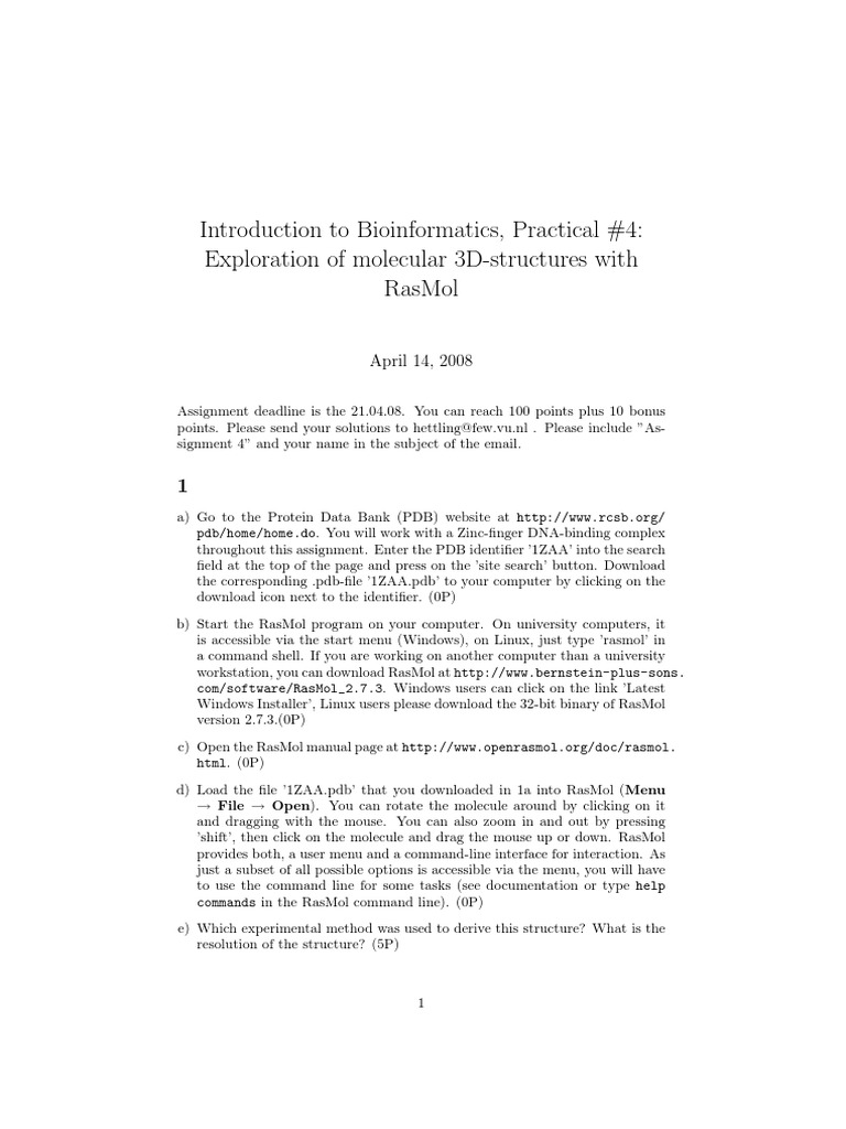 Rasmol Assignment PDF Protein Data Bank Beta Sheet