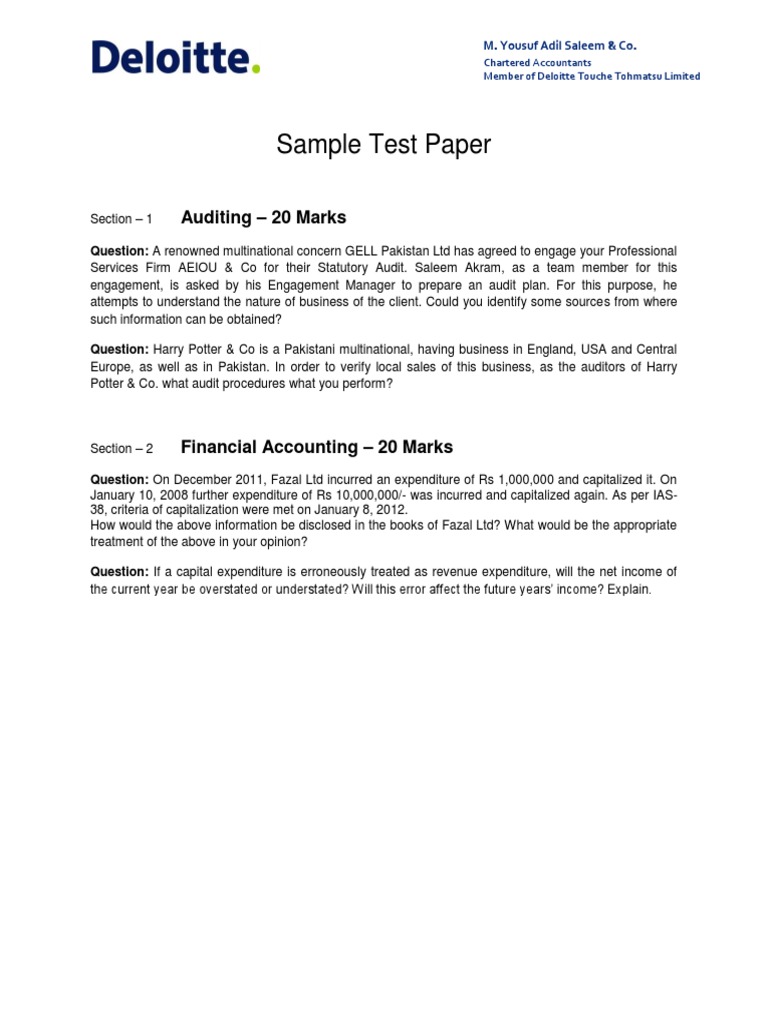 Sample Test Paper 2015 | PDF | Audit | Dividend