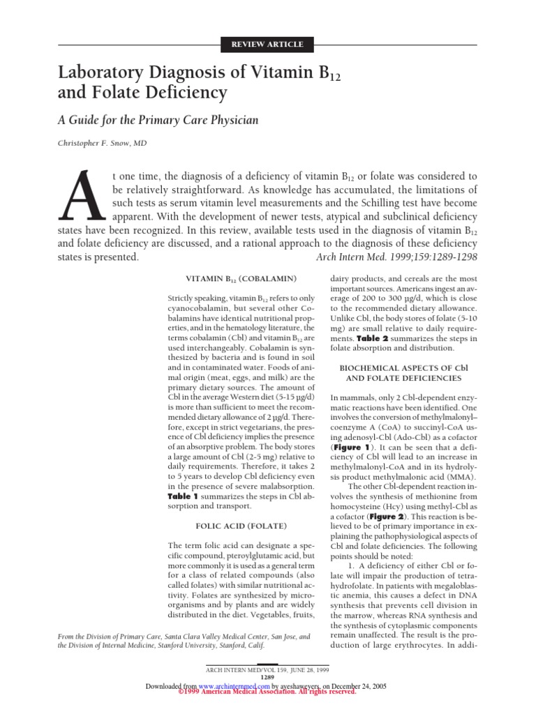 Laboratory Diagnosis of Vitamin B12 and Folate Deficiency Anemia