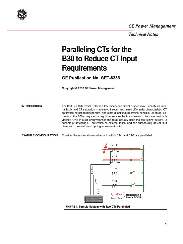 GE Paralleling CT's for B30 Relay Ct Scan