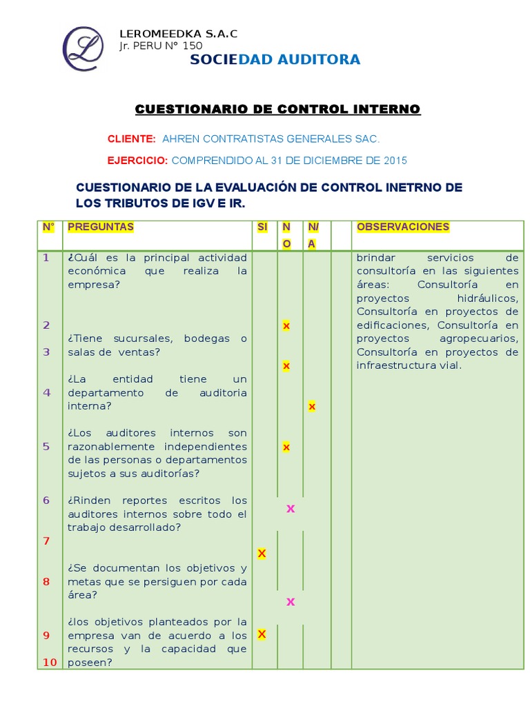 Cuestionario de Control Interno | Descargar gratis PDF | Cuestionario ...