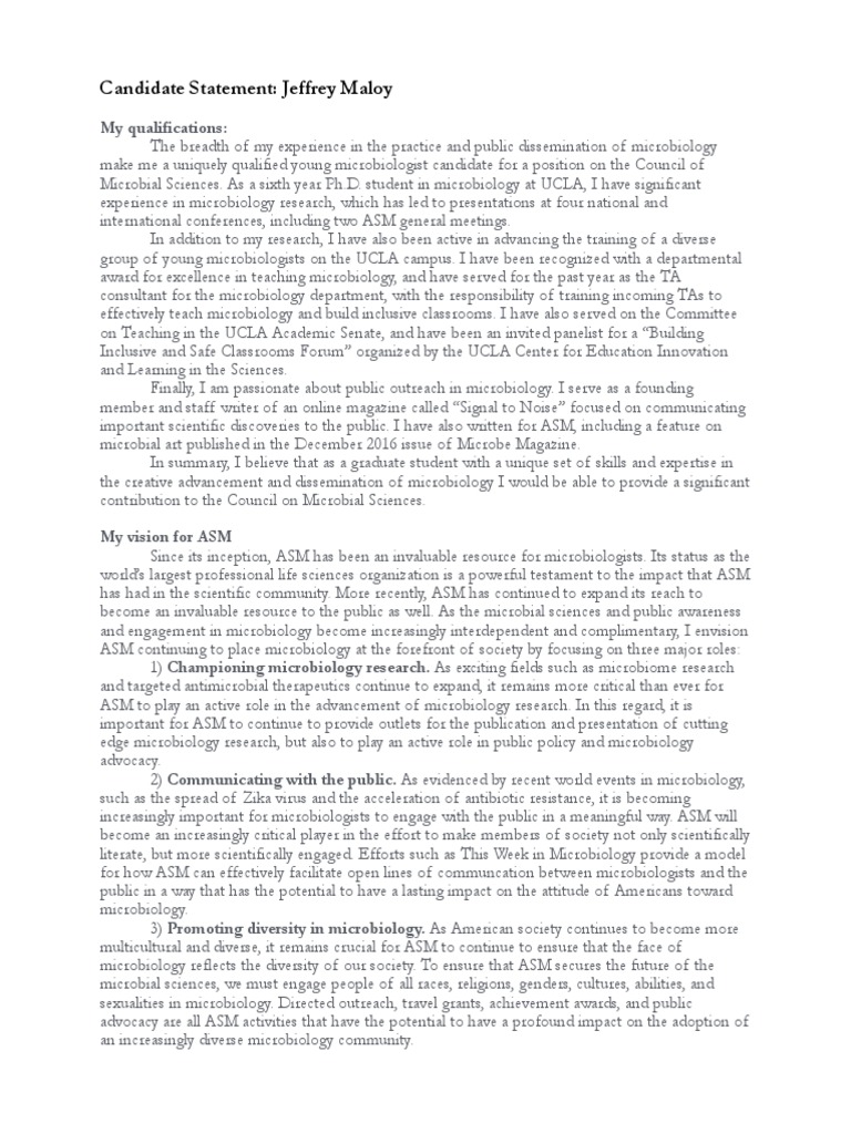Statement of candidacy example picture