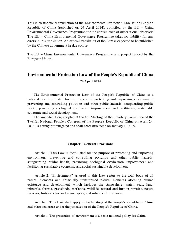 Environmental Protection Law 2014 Eversion PDF | PDF | Environmental ...