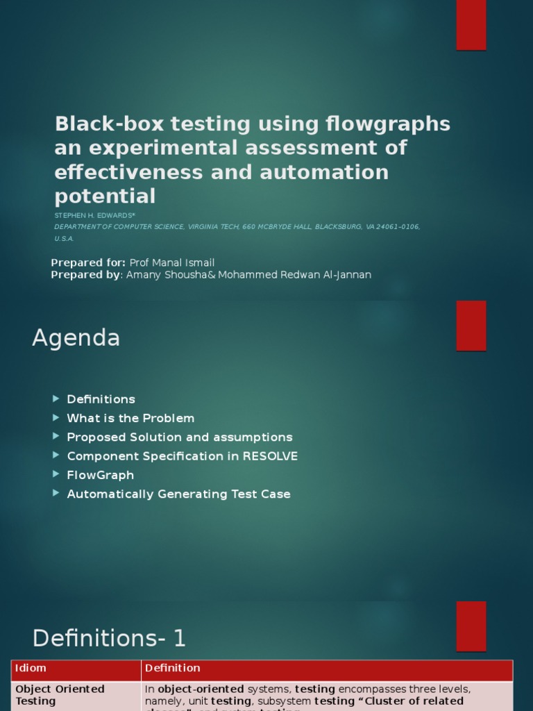 Black-Box Testing Using Flowgraphs | PDF | Component Based Software ...