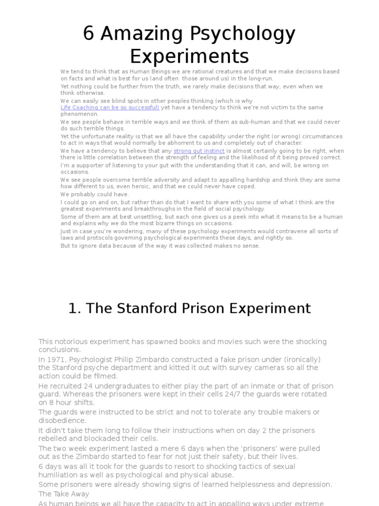 6 Amazing Psychology Experiments | PDF | Action (Philosophy) | Social ...