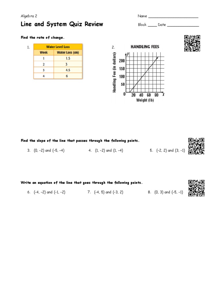 Algebra 2 Line and System Quiz Review | PDF | Equations | Mathematical ...