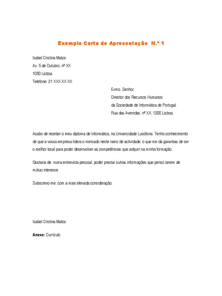 Carta Apresentação Lisboa Gestão de Recursos Humanos