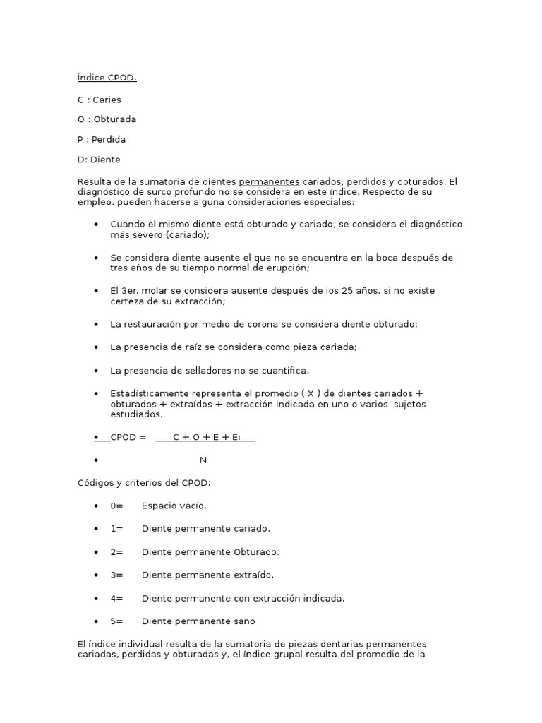CPOD Ceod | PDF | Diente humano | Ciencias de la Salud