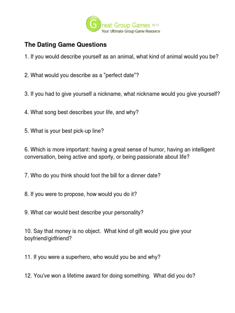 Fun Dating Game Questions for Singles | PDF