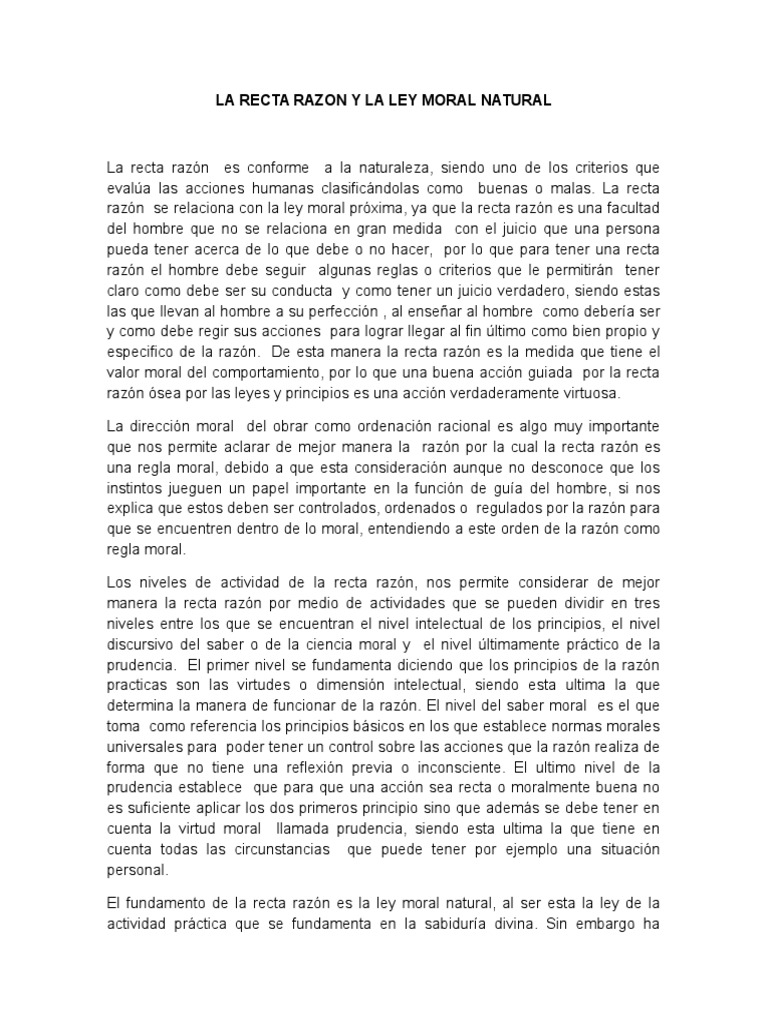 La Recta Razón y La Ley Moral Natural | PDF | Moralidad | Razón