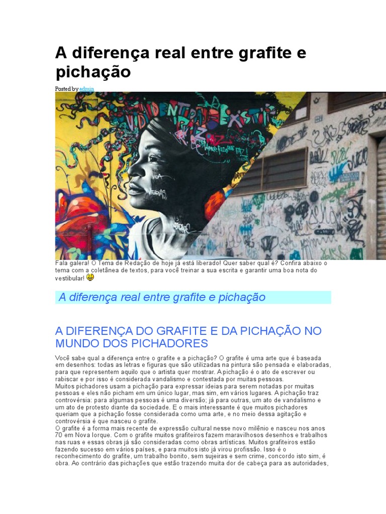 A Diferença Real Entre Grafite e Pichação - POLUIÇÃO VISUAL | PDF ...