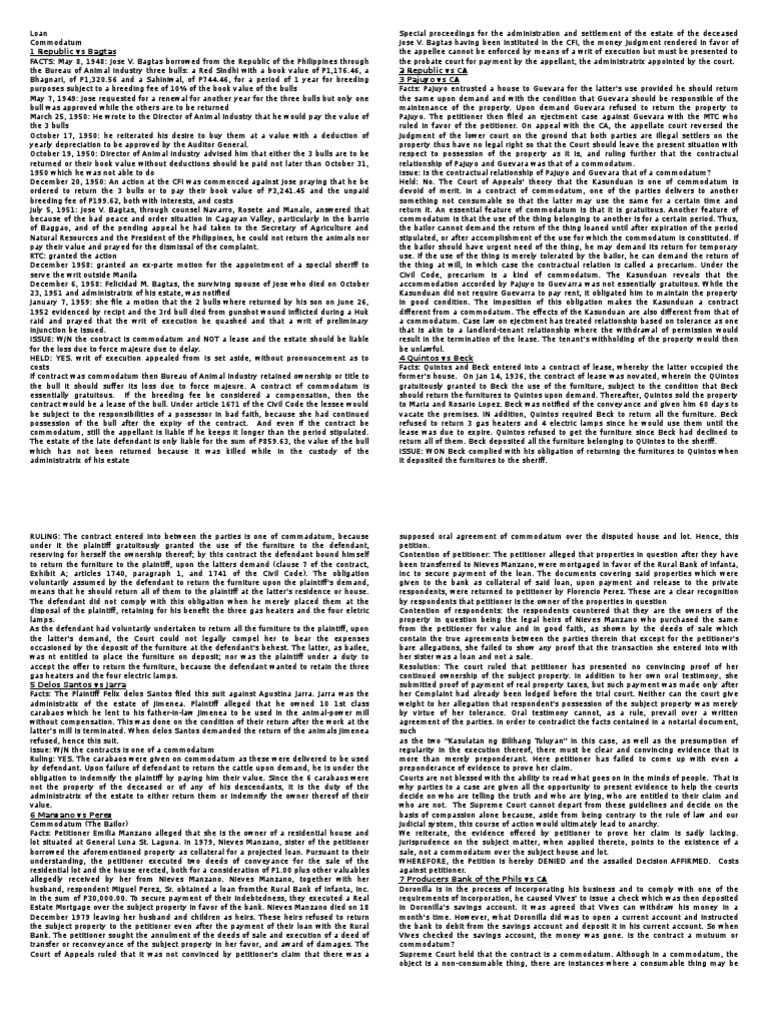 Bagtas Case: Commodatum Explained | PDF | Mortgage Law | Interest