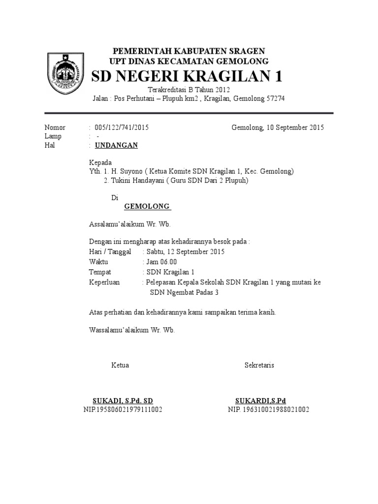 Undangan Perpisahan Kepala Sekolah p.manto