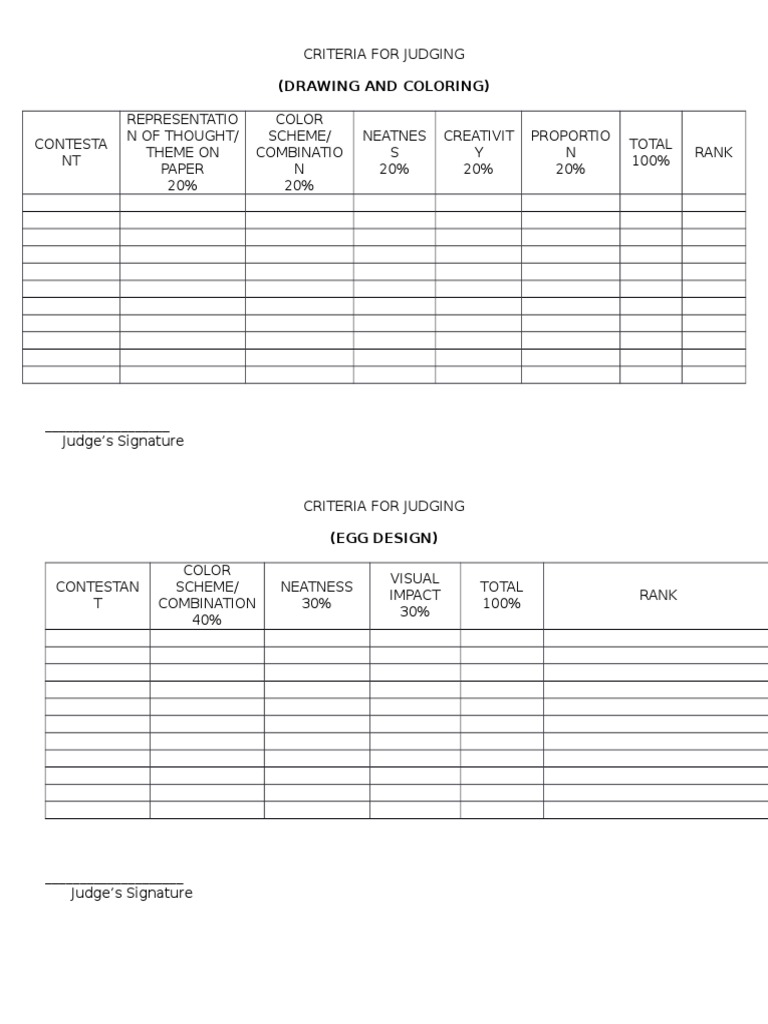 Criteria for Judging